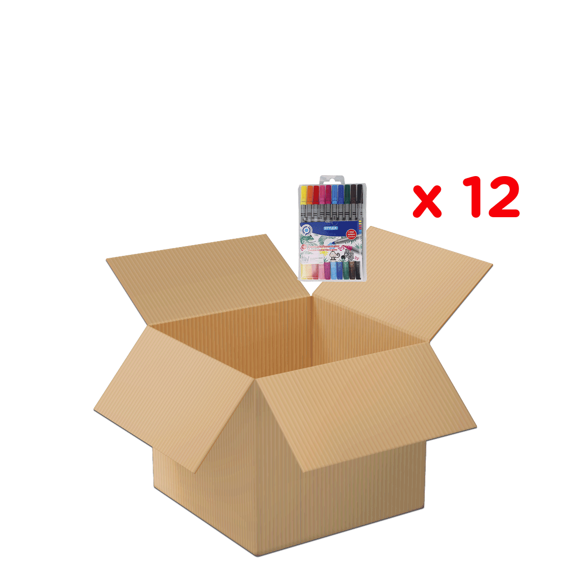 Kartonschachtel, Umzugskarton, Kartonbox, Recyclingkarton, großes Paket, Kartonbox, Kartonbox offen, Malset, Markerfarben, Set x12, Kartonbox, Umzugskarton, Umzugskartonage, Faltschnitt, Kartongröße