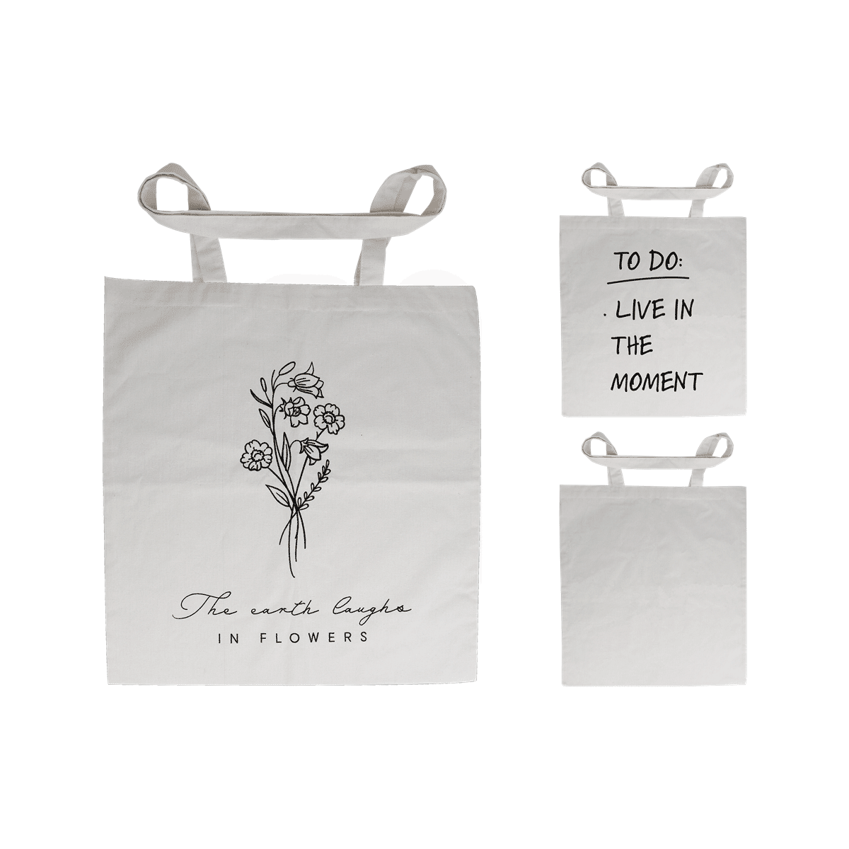 Tote-Tasche, Canvas-Tasche, Blumenmuster, weiße Tasche, Öko-Tasche, Tote-Beutel, Blumenmuster, Canvas-Beutel, Weißer Beutel, Aufdruck-Design, Canvas-Tasche, Blumenmuster, Taschenbeutel, weiße Tasche, Tragetasche