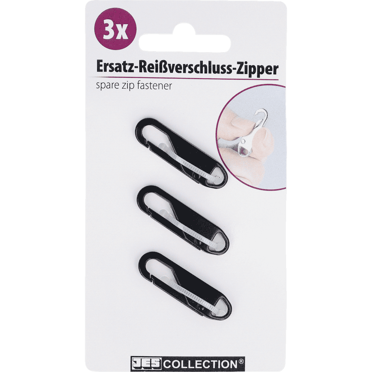 Ersatz-Reißverschlusszipper, 3er-Set, schwarzer Kunststoff, Reißverschluss-Ersatz