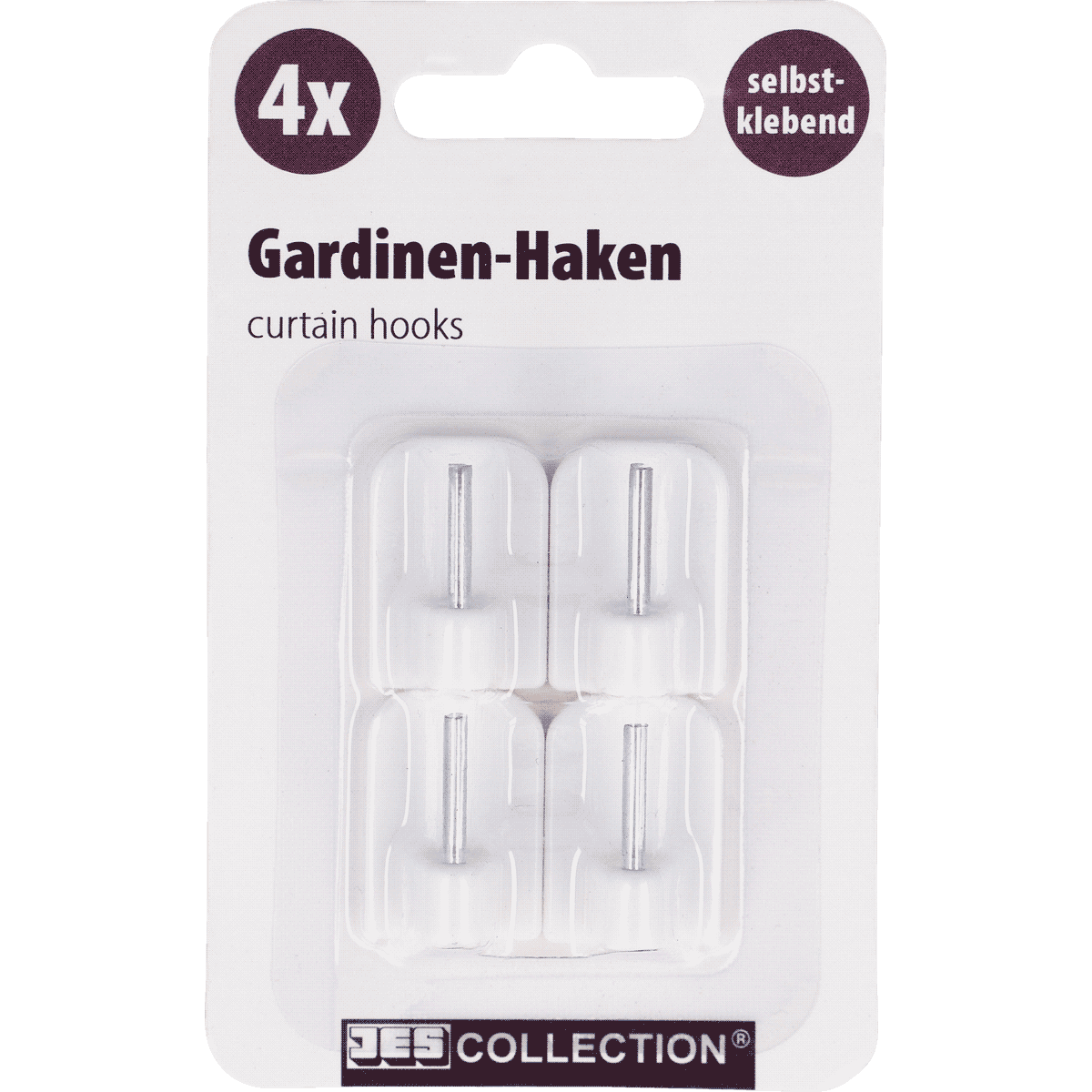 Gardinen-Haken, Schraubeneinhaken, 4x Haken, Plastikverpackung, Heimaccessoires, haken, vorhanghaken, klammern, 4x, selbstklebend, curtain hooks, selbstklebend, plastik-haken, 4x, gardinen-haken