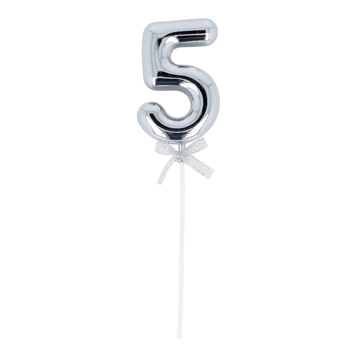 Zahl, Ballon, Turn, Dekoration, Schmuckstück, Zahl, Zahlenschmuck, Topper, Blitzed Silver, Schmuckstab, Zifferblatt, Figurenstab, Wunderkerze, Zahl 5, Deko-Stab