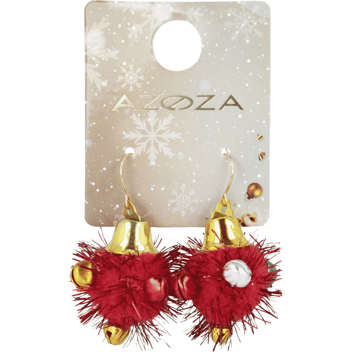 Weihnachtsohrringe, Glocken, rote Pompons, goldfarben, Festtagsmotiv