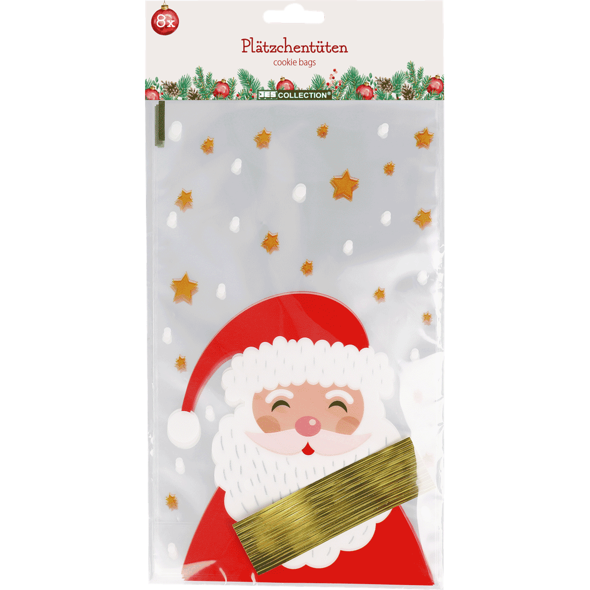 Cookie Tasche, Papiertüte, Weihnachtsmotiv, Santa Claus, goldenes Band