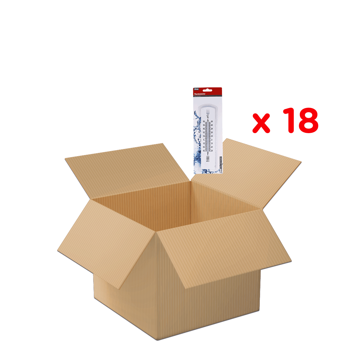 Kartonbox, offener Karton, Thermometer, Verpackung, kartonbox, Umzugskarton, offen, groß, mehrfachpackung, Box, Pappe, offene Schachtel, Thermometer, Thermometer-Pack