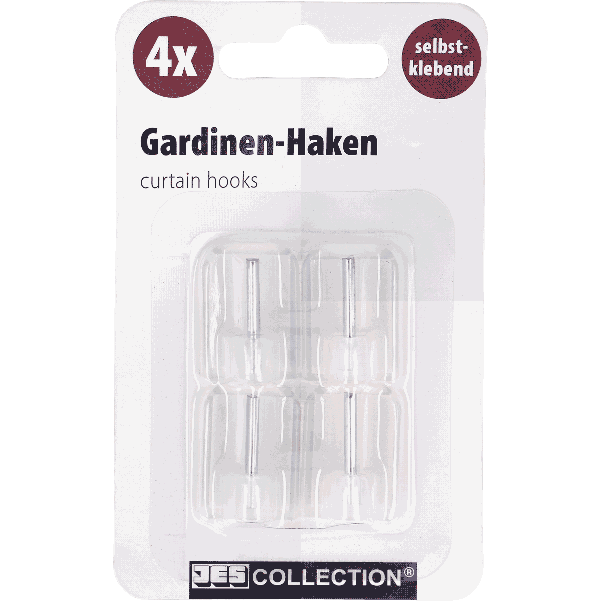 Vorhanghaken, Metallhaken, Aufhängungshaken, 4x Haken, Selbstklebende Haken, Gardinenhaken, Haken, Curtain hooks, Selbstklebend, Stahl, Vorhanganhänger, selbstklebend, 4er-Set, Kunststoff, QES Collection