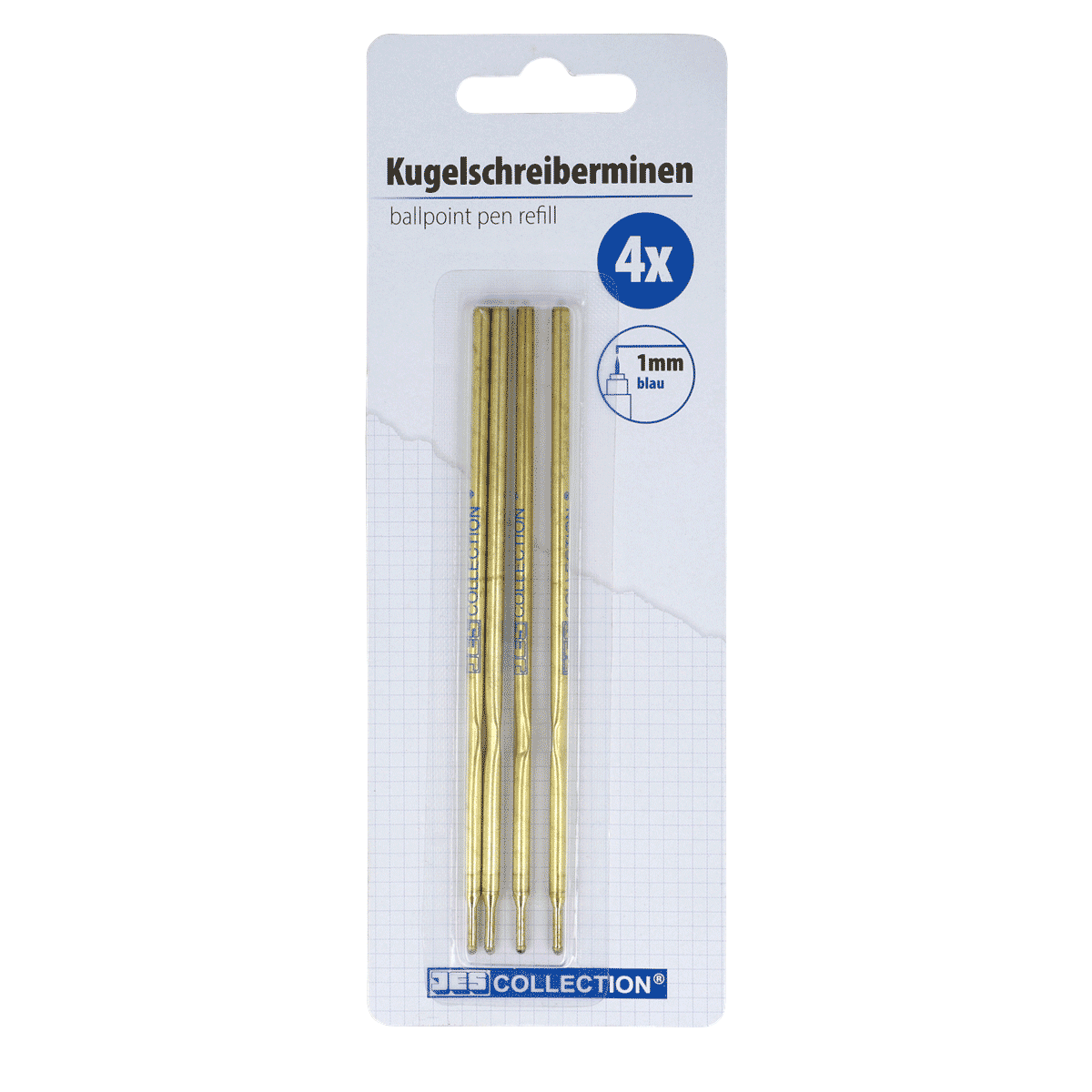Kugelschreiberminen, 4er-Pack, blaue Tinte, 1 mm Spitze, Metallminen