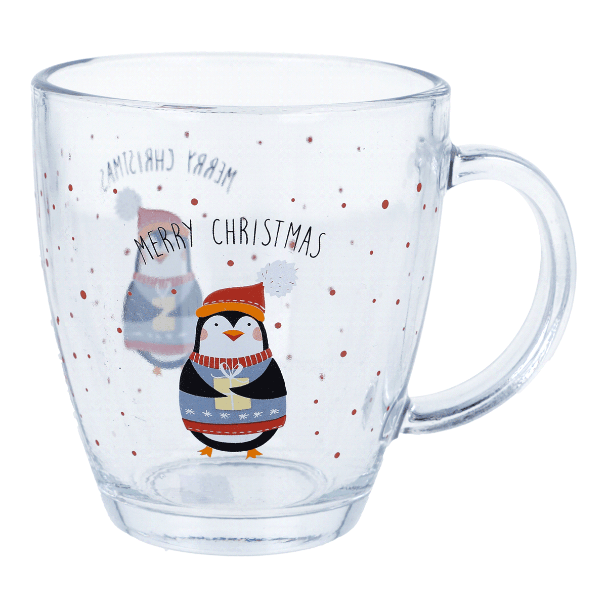 glass mug, Christmas, Penguin, decorative, transparent