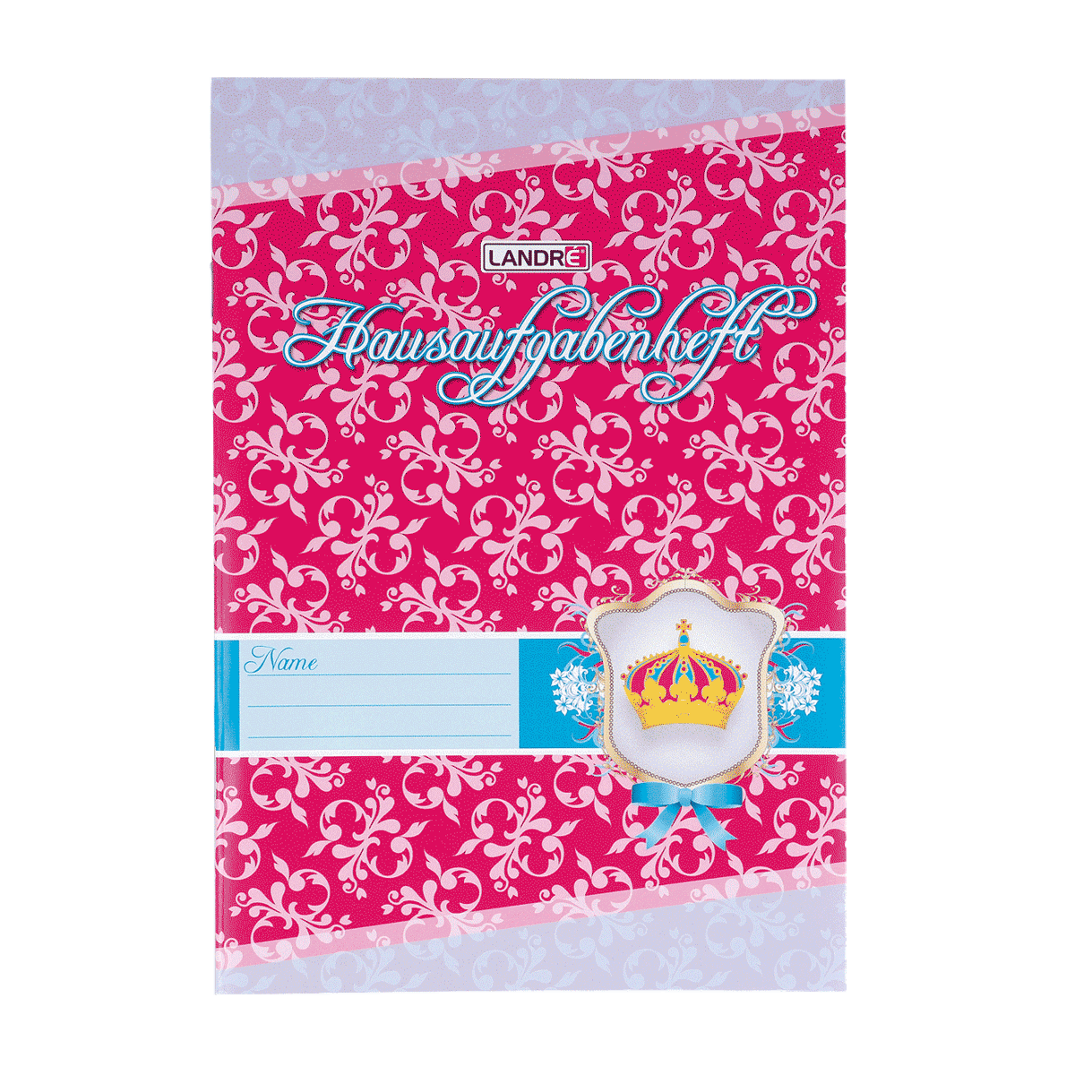 Notizbuch, Hülle, Prinzessin, Druck rose, Schmuckband, Notizblock, Kartenband, Wunschname, Prinzessin, Dekor, Hausaufgabenheft, Notizbuch, Schulheft, Kronen-Design, rosa Muster