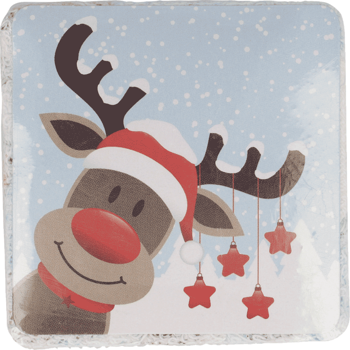 Rentier, Santa-Hutmütze, Schneeszene, Hänger-Sterne, Wintermotiv