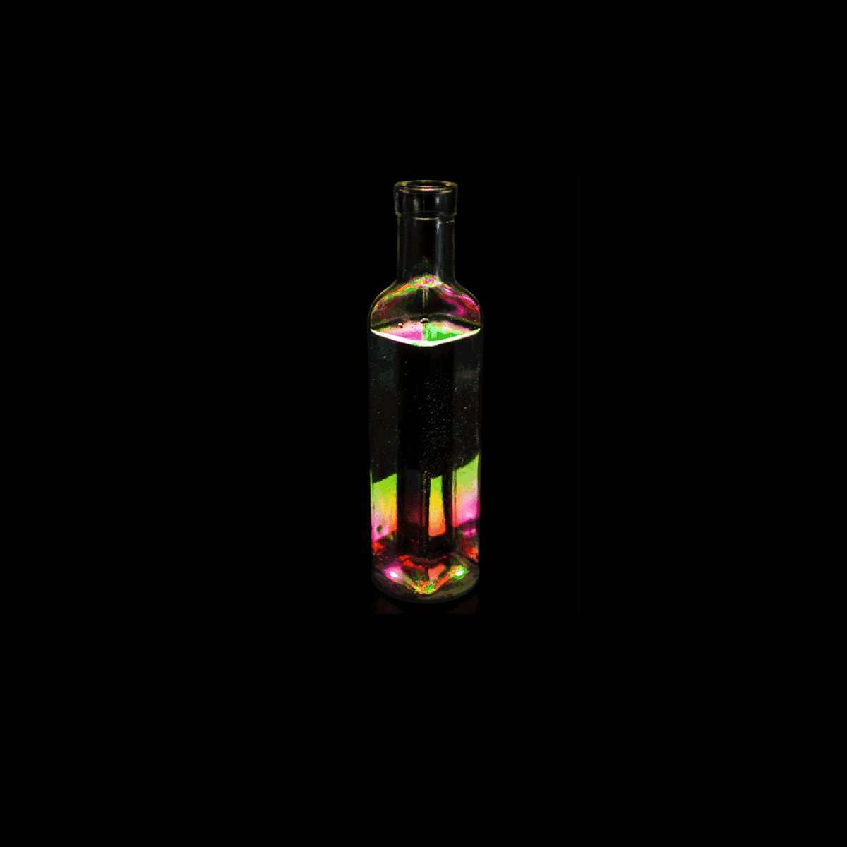 Flasche, bunt, Flüssigkeit, Glas, Einzelstück, Flasche, bunt, Glas, Flüssigkeit, Neon, Lichtflasche, Bongglas, Glasflasche, LED-Licht, Neonfarben