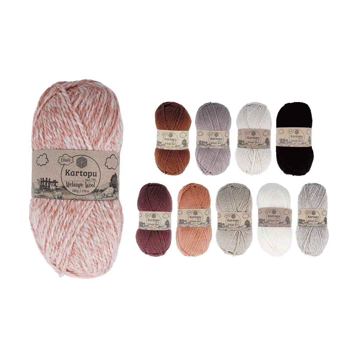 Wollknäuel, Strickgarn, Blassrosa, Beige-Pink, Mehrfarbiges Garn, Wollknäuel, Melange Wool, Rosa, Strickgarn, Set aus Garnrollen, Wollknäuel, Garn, Strickgarn, Melierte Wolle, Rosa