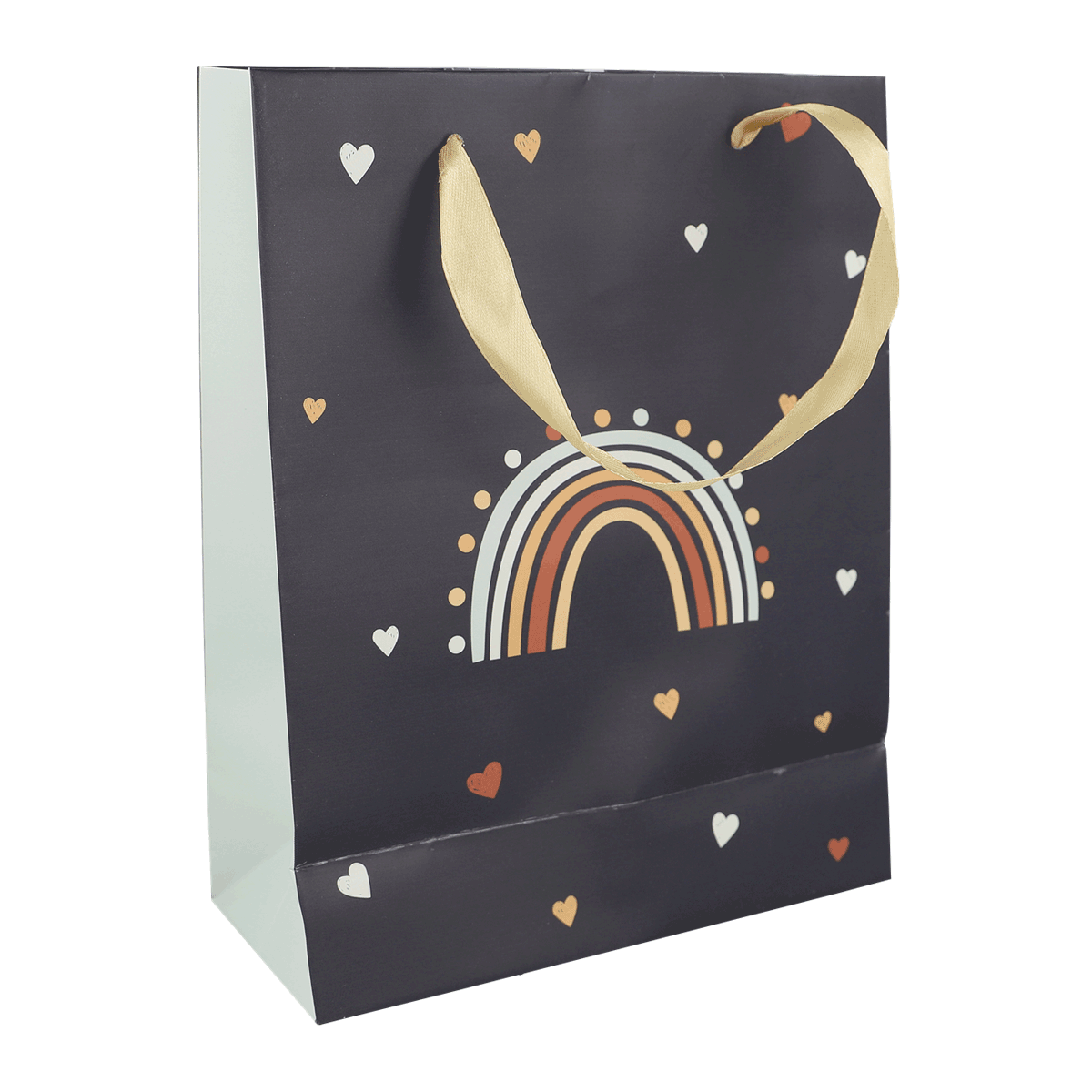 Geschenktasche, Regenbogen, Herz-Muster, Schwarz, Goldranke, Geschenktüte, Geschenkverpackung, Regenbogen, Herzen, Schleife, Geschenkverpackung, Geschenkbeutel, Regenbogen-Optik, Herzen, Rücken-/Seitliche Box?