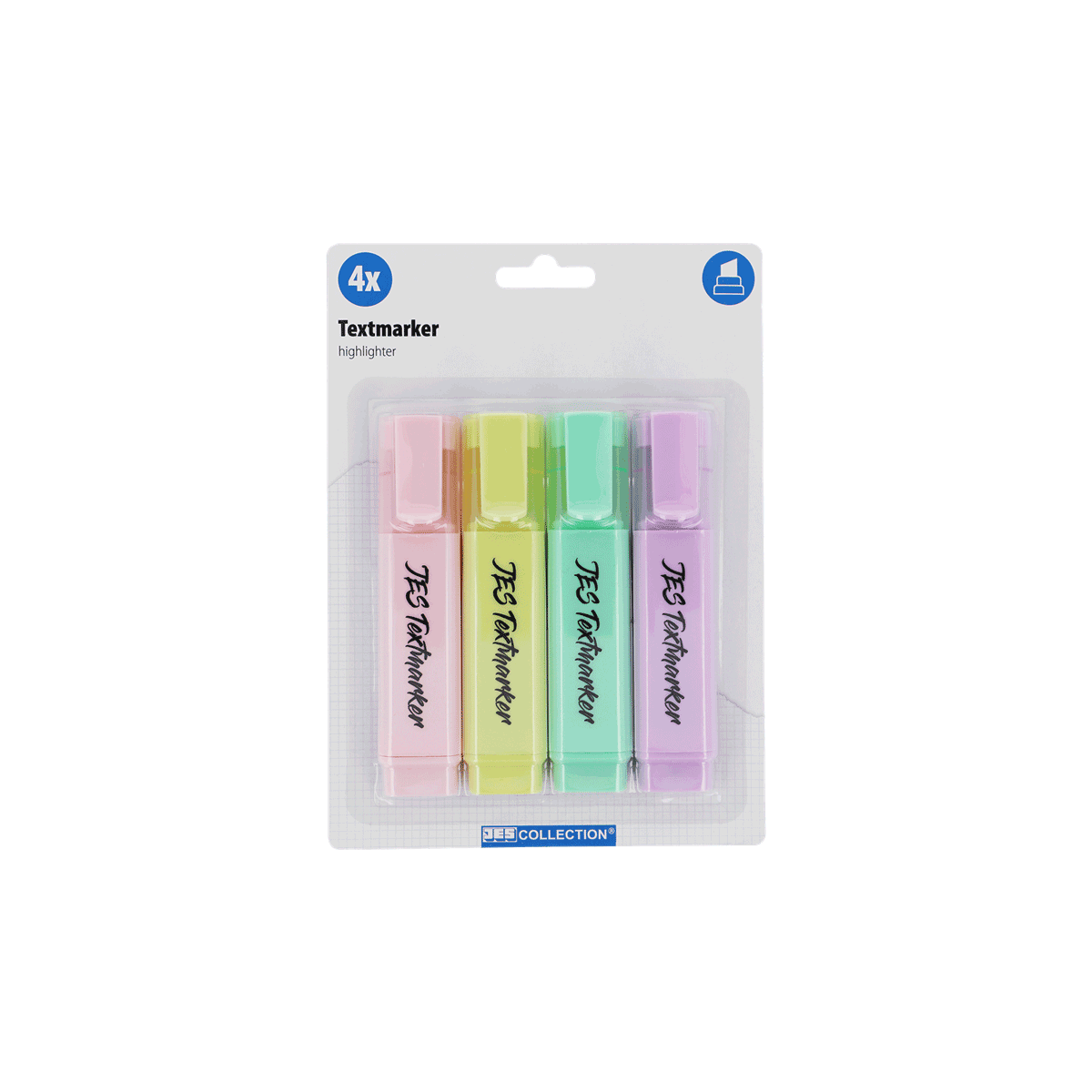 Textmarker, Highlighter, Pastellfarben, 4 Stück, Kartonpackung, marker_text, highlighter, neon_colors, pastel_colors, multicolor_set, Textmarker, Highlighter, Pastell, 4erSet, Klebestifte