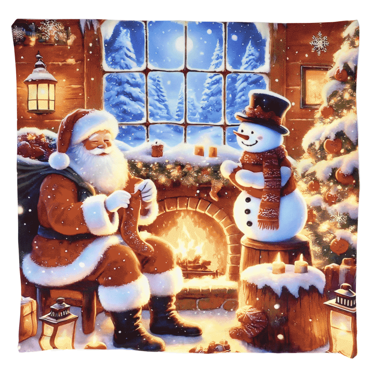 Weihnachtsdeko, Schneemann, Santa Claus, Kamin, Winter Szene