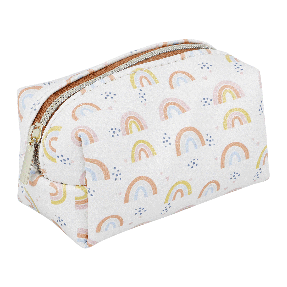 makeup-tasche, kosmetiktäschchen, regenbogen-muster, pfirsich-pink, reißverschluss, Make-up-Tasche, Beutel, Regenbogen-Muster, Kunstleder, Weiß, kosmetiktasche, tasche, textil, regenbogenmuster, reissverschluss