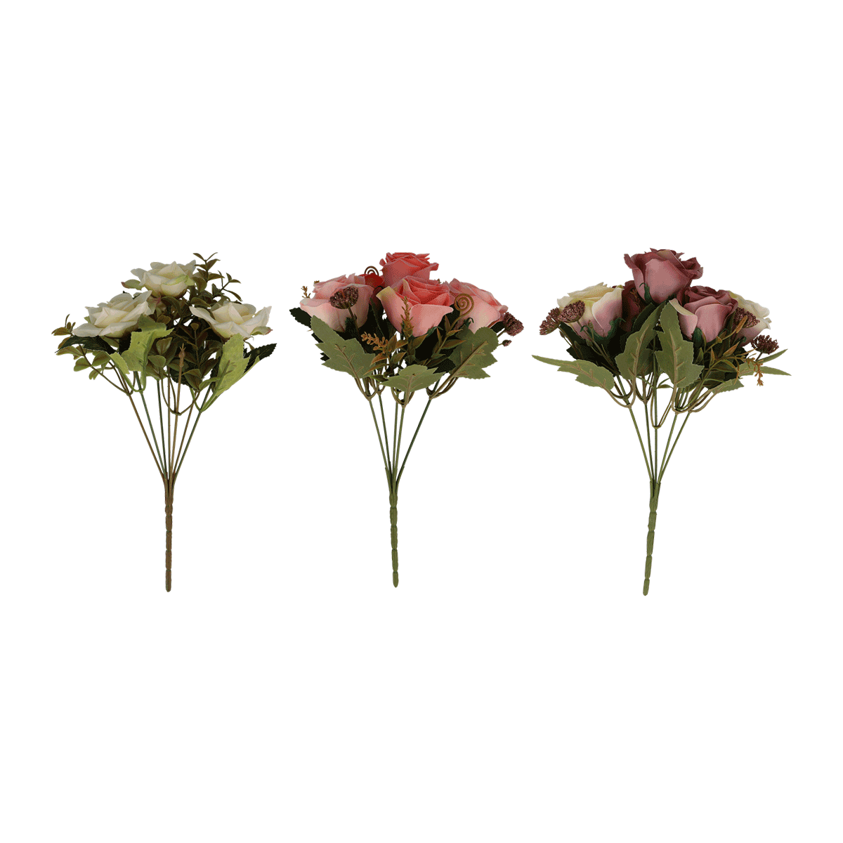 Blumenstrauß, Kunstblumen, Rosen, Pinke Rosen, Grünblätter