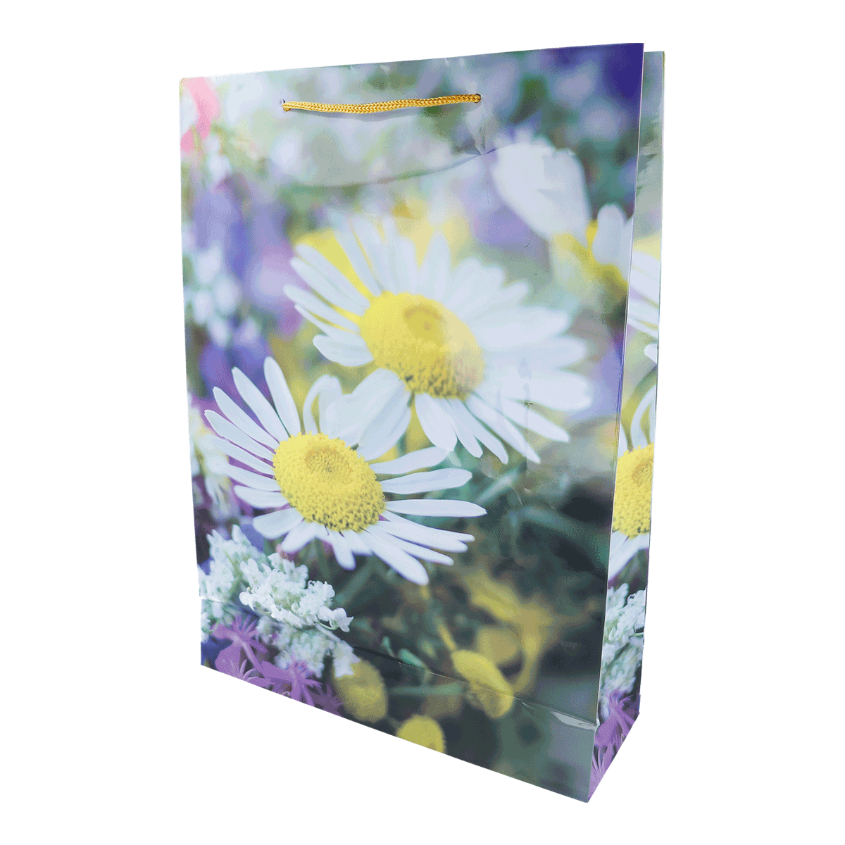 Blumenmotiv, Sammelbag, Papiertragetasche, Daisy-Muster, Gartendesign, Geschenktasche, Blumenmuster, Gänseblümchen, Papierbeutel, Geschenkverpackung, Blumenmuster, Tragetasche, Papiertragetasche, Gelbweiße Blüten, Florales Design
