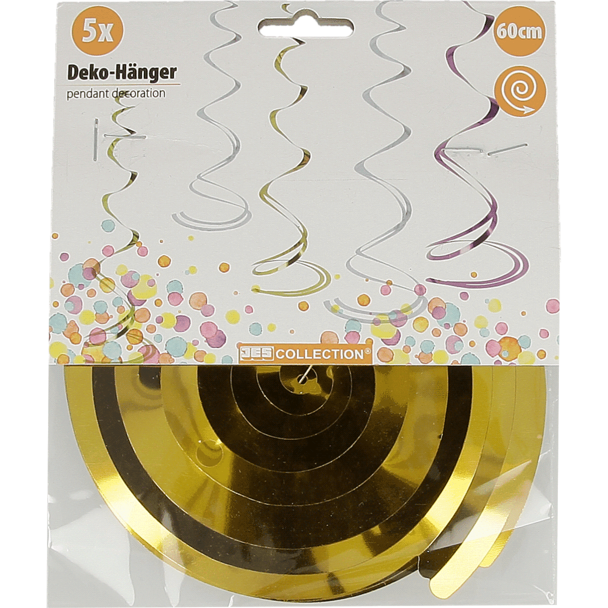 Deko-Hänger, pendant decoration, Kreis-Geschenkdeko, Goldfarben, Konfetti, 60 cm, Dekor-Hänger, Girlande, Konfetti, Spiralen, Goldfarbig, Deko-Hänger, pendant decoration, Kreisring-Girlande, Goldfolie, 60cm