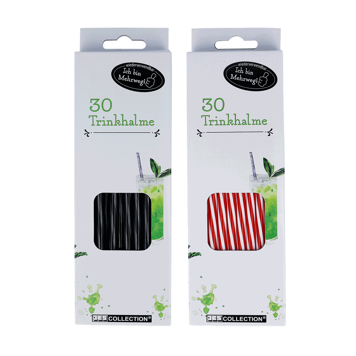 Trinkhalm, Strohhalm, 30er Pack, Mehrweg, Papierlose Verpackung, Trinkhalme, Strohhalme, 30 Stück, aus Kunststoff, gestreift, Trinkhalm, Strohhalm, Papierbox, Kartonverpackung, 30 Stück