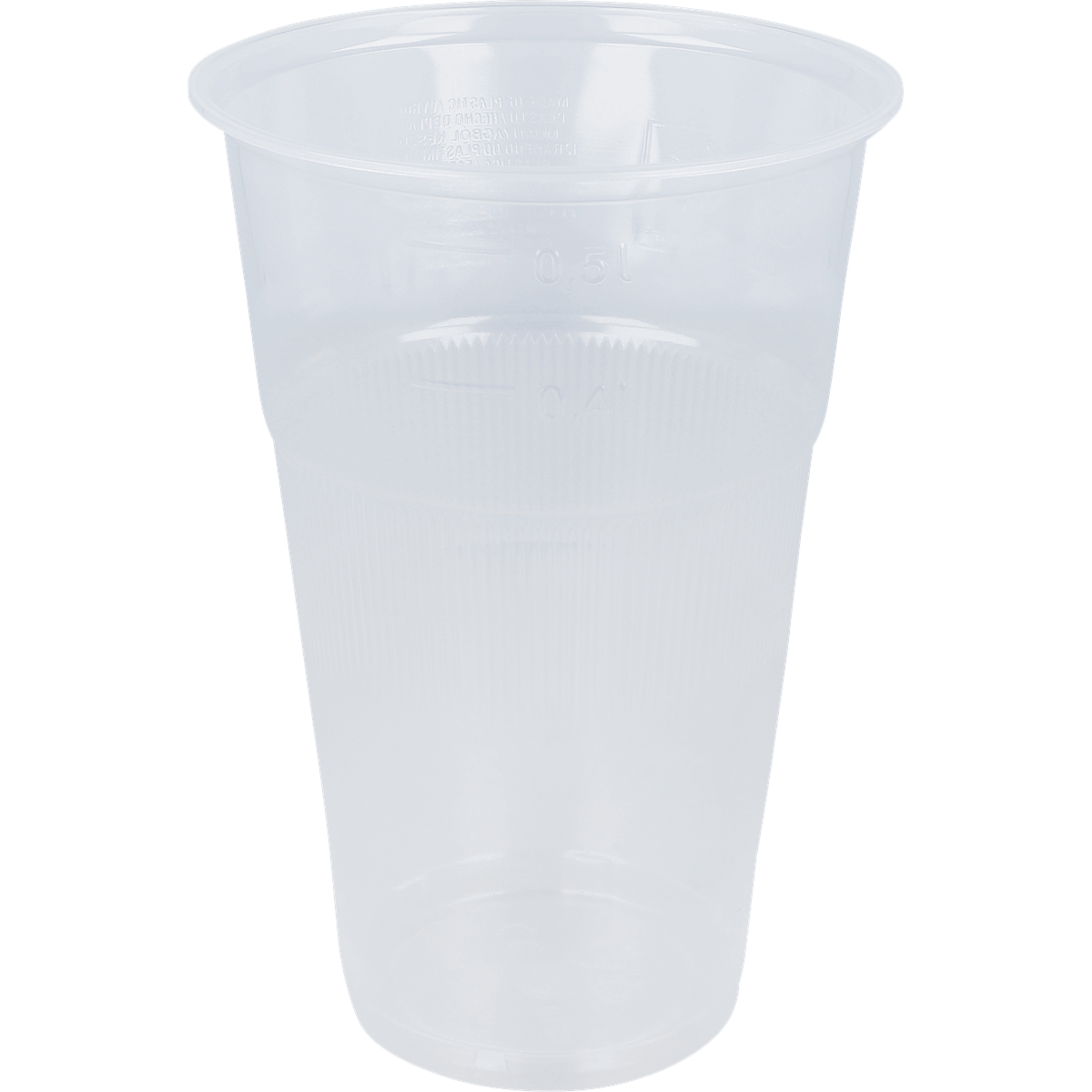 Plasticbecher, Einwegbecher, transparent, 0,5l, Trinkbecher, Plasticbecher,  Einwegbecher,  Transparenter Becher,  0,5-L-Becher,  Rillengriff, Becher, Plastik, Transparent, Trinkglas, Einwegbecher