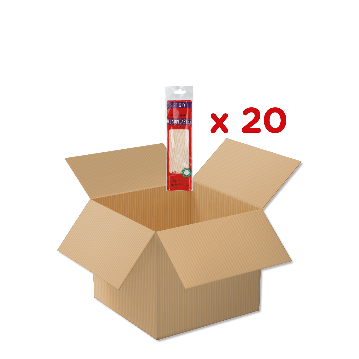Kartonbox, Verpackung, Wundpflaster, Bandage, Paketset, Putzlappen, Spüllappen, Küche, Schwamm, Putzmittel, Klebeband, Bodenschutz, Wundpflaster, Verpackungskarton, Packung x20