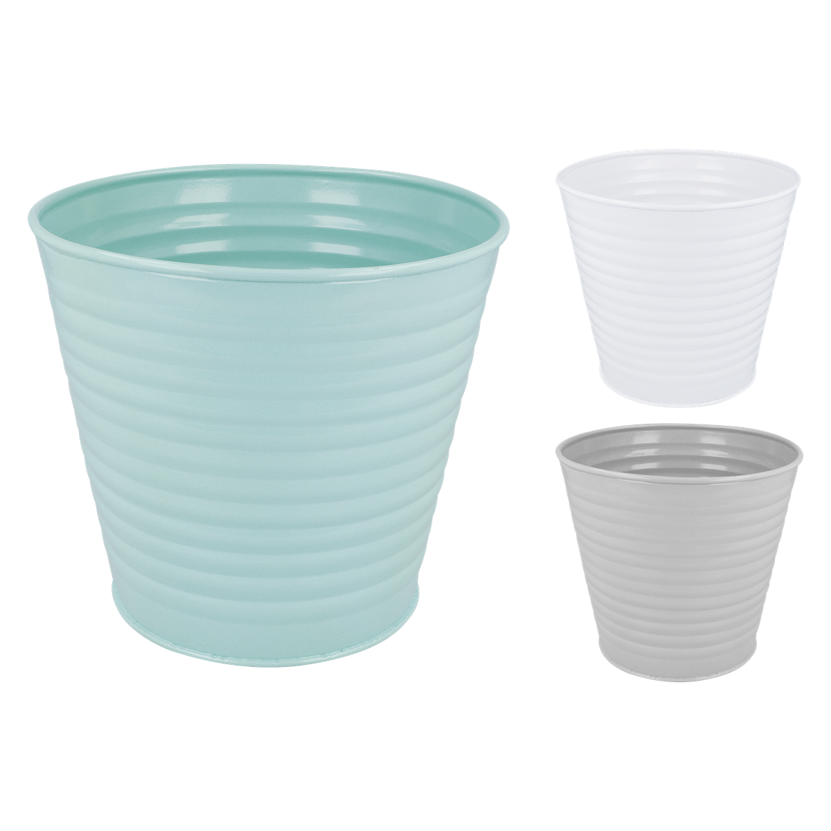 Pflanzkübel, Blumentopf, Ton, Rillen, Drei Größen, Blumentopf, Kunststofftopf, Rillendesign, Mintgrün, Pflanzkübel, Becher, Becher-Set, Rippendesign, Stoffbecher, Pastellfarben
