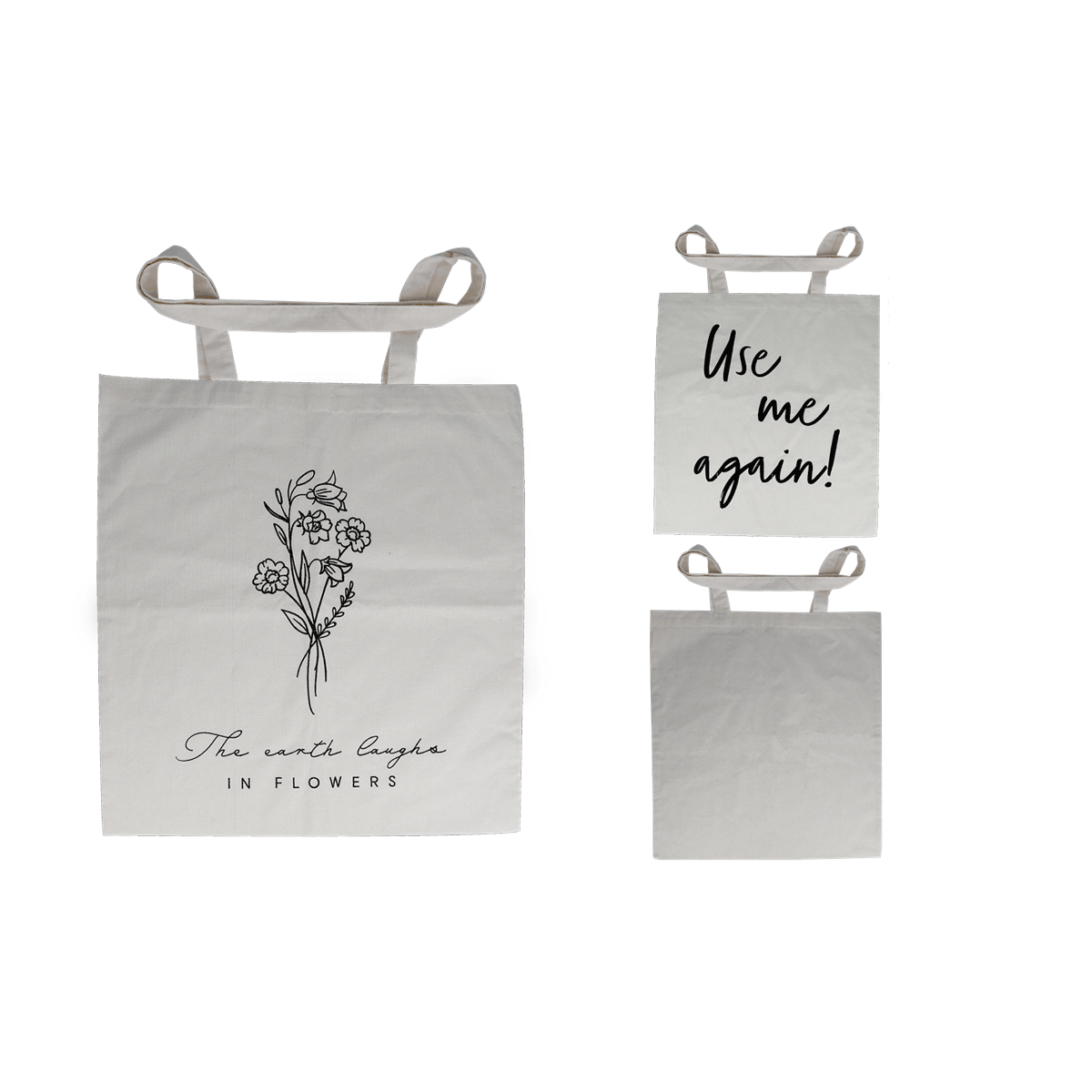 Tasche, Beutel, Blumenmuster, Flora-Print, Gedichttext, Tasche, Beutel, Blumenmuster, Leinen-Optik, Bedruckt, Tote Tasche, Blumenmuster, Canvas-Tasche, Use me again, Gedruckter Text