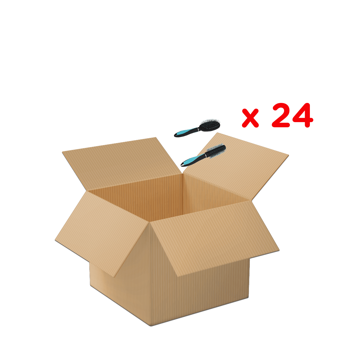 Kartonbox, offene Box, Verpackungsbox, Versandbox, Eckansicht, Kartenkarton Box, offene Box, Verpackungsbox, Versandbox, 24 Borstenbürsten,  Kartonbox,  Versandkarton,  Wellpappe,  offener Karton,  Verpackungskarton