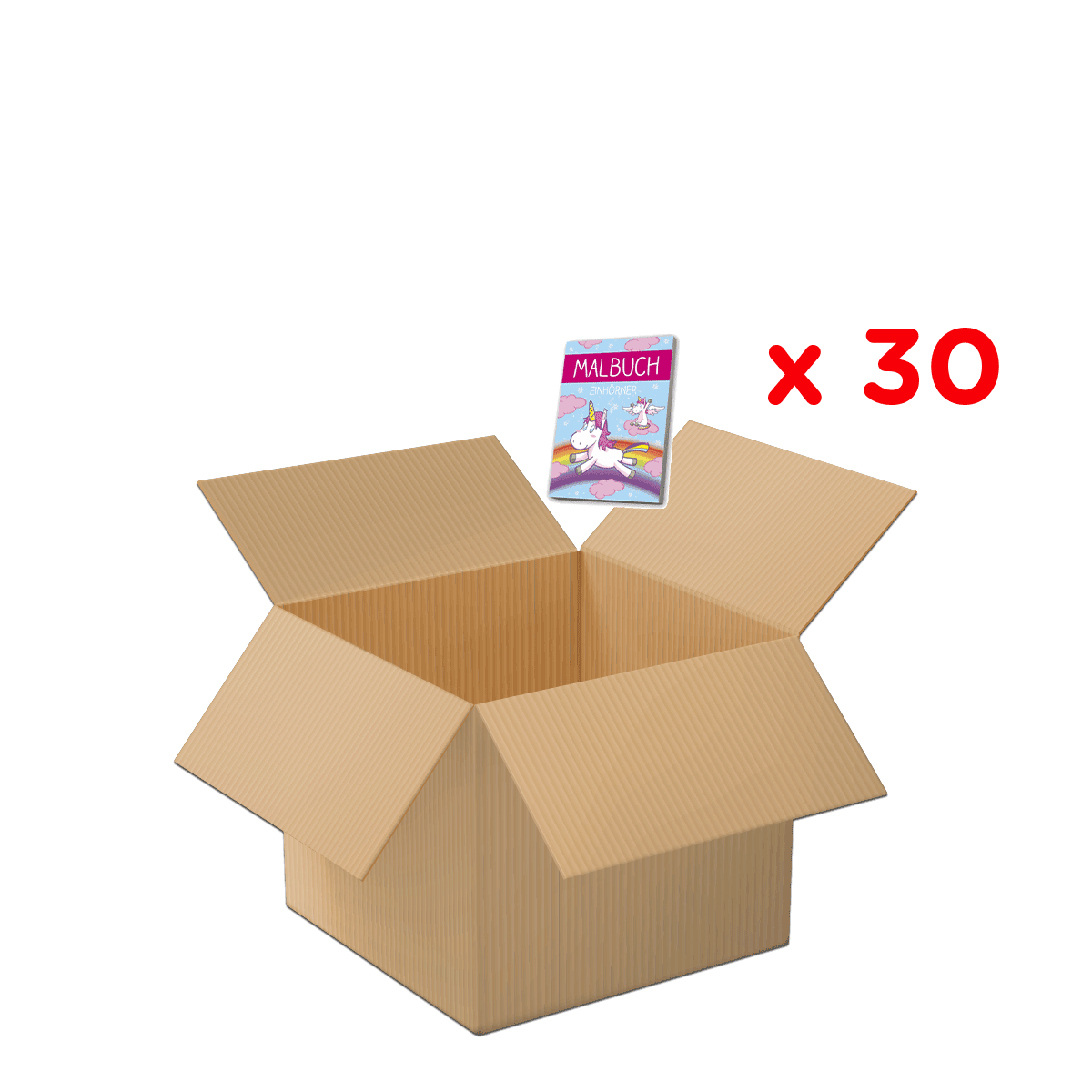 Kartonbox,  Öffnung,  Verpackung,  leer,  Karton, Kartonbox, Offenes Kartonpaket, Malbuch, Kinderbuch-Set, Paketinhalt: Malbücher,  Kartonbox,  Packbox,  offenes Box,  Karton,  leer