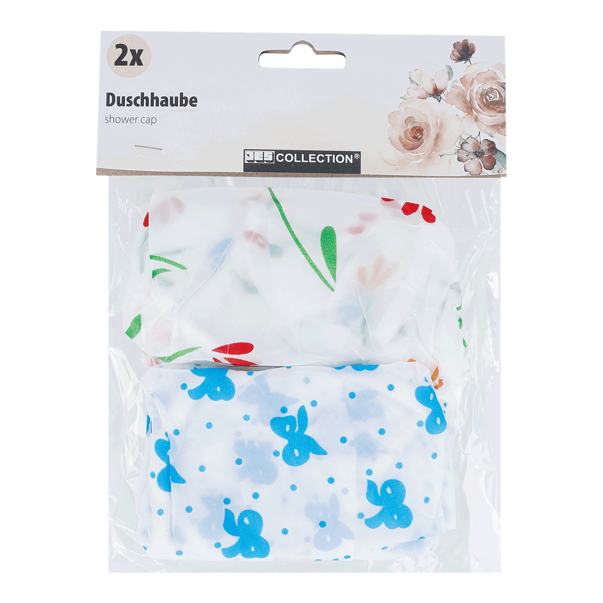 Duschhaube, Shower cap, Kunststoff, Blumenmuster, Mehrfarbig, Duschhaube, Shower Cap, Kunststoff, Floral Muster, Mehrfachpack, duschaube, 2x, pack, blumenmuster, mehrfarbig