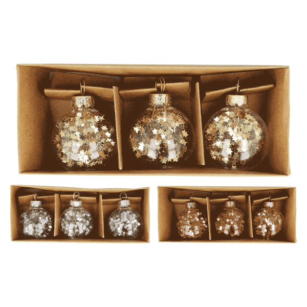 12 x 3er Glaskugeln Sterne Ø4 cm (36 Stück)
