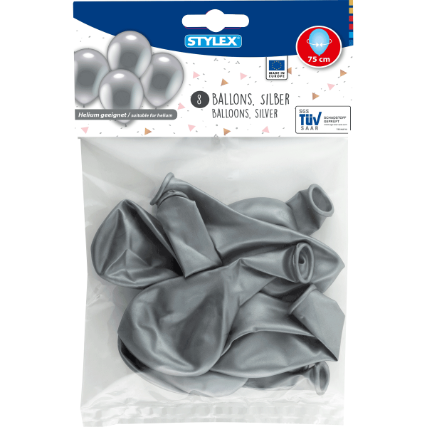 10 x 8er Luftballons Silber Ø75 cm (80 Stück)