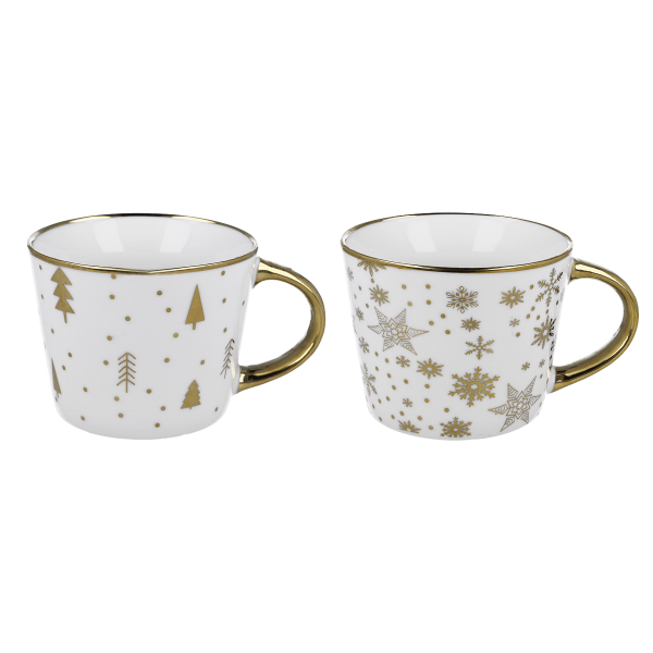 24 x Kaffeebecher Weihnachten GOLD Ø10,5xH8cm Porzellan 2-fach sortiert
