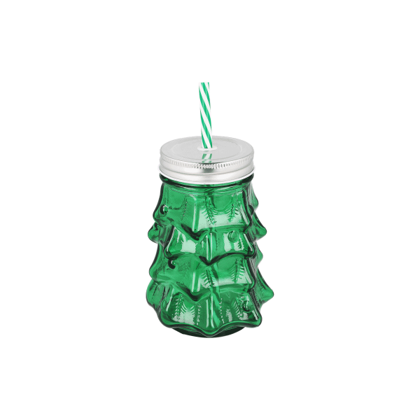 12 x Trinkglas CHRISTBAUM mit Trinkhalm (12 Stück)