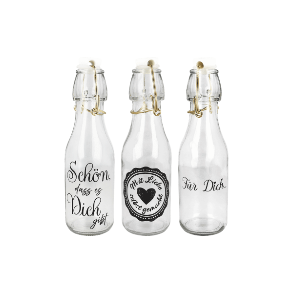 24 x Glasflasche 250ml mit Bügelverschluss gold Designs sortiert